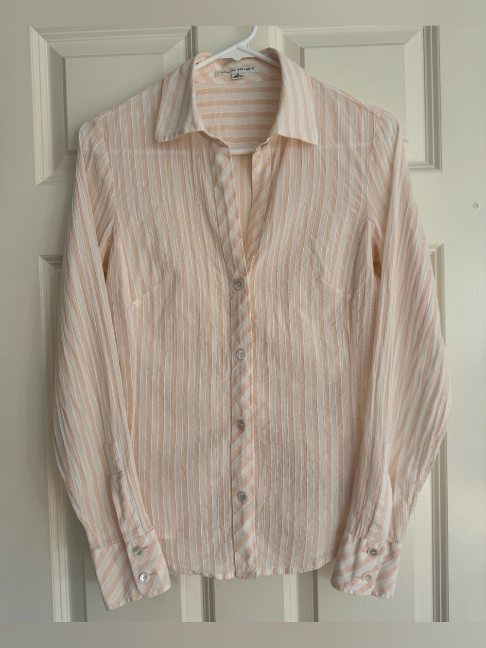 Banana Republic cotton linen striped long sleeve fitted button up shirt women S